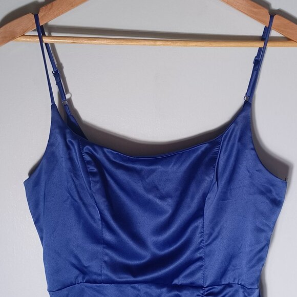 B. Darlin Mini Dress Women 5/6 Satin Blue Ruched Ruffle Party Cocktail Going Out - Picture 2 of 10